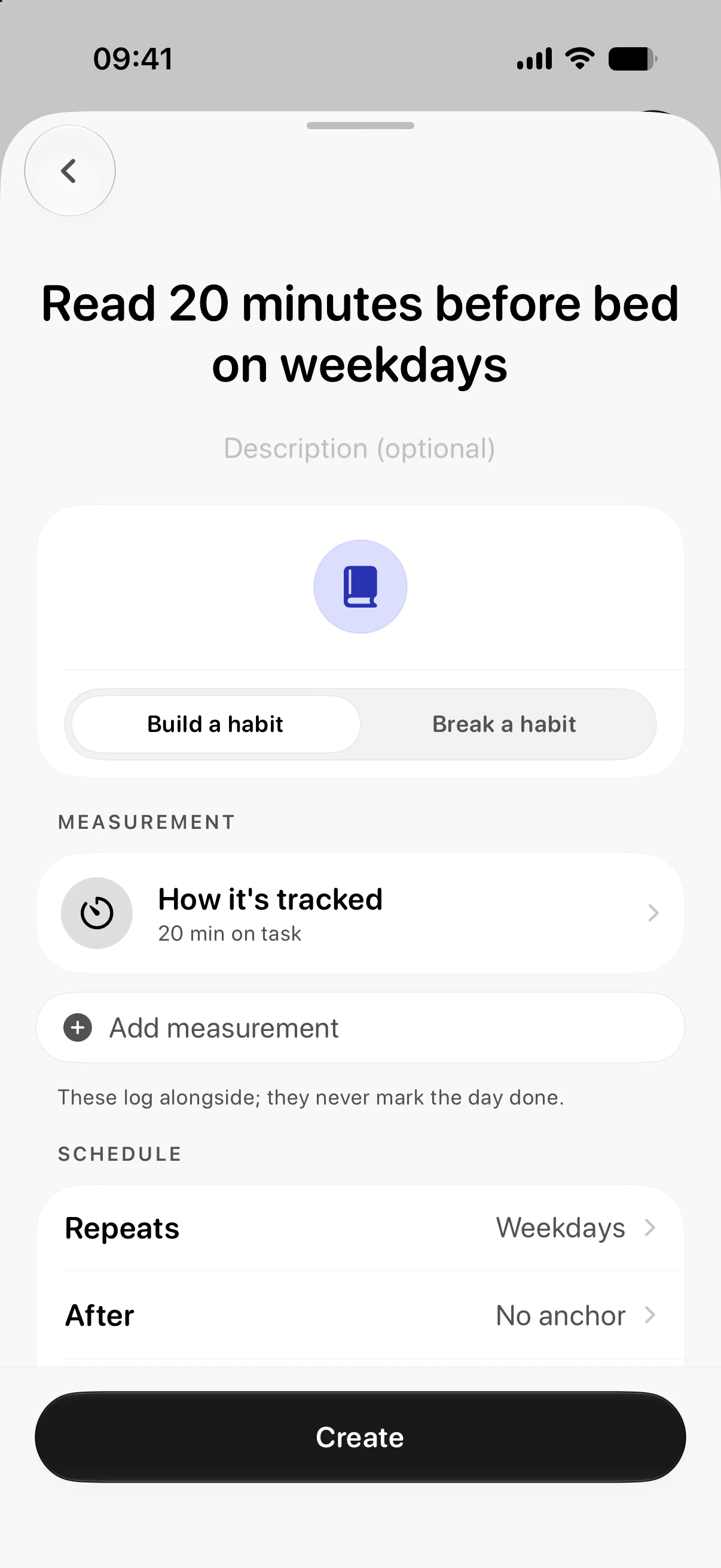 Eki sets the measurement and schedule from a habit described in plain words.