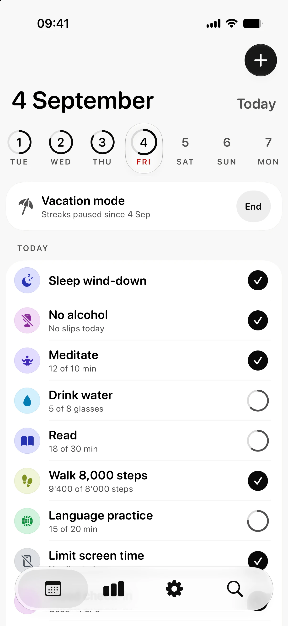 Today with Vacation mode on: streaks paused